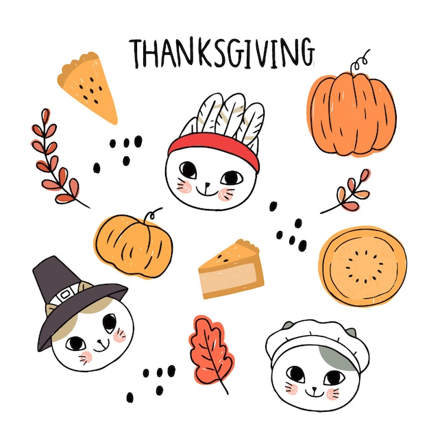 Cartoon cute thanksgiving cats 