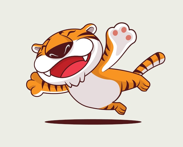 Vector cartoon cute tiger spreading arm with open mouth happily