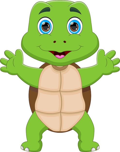 cartoon cute turtle waving isolated on white background