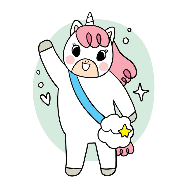 Vector cartoon cute unicorn doodle