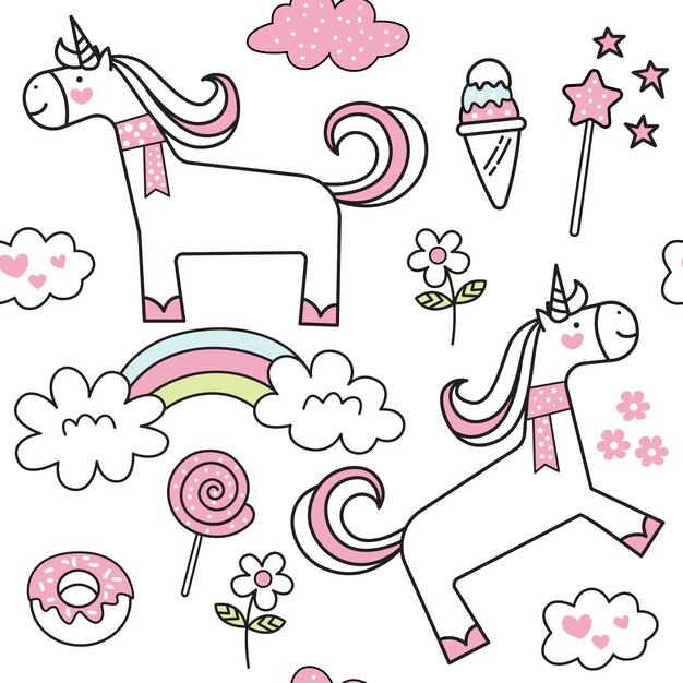 Premium Vector | Cartoon cute unicorn seamless pattern