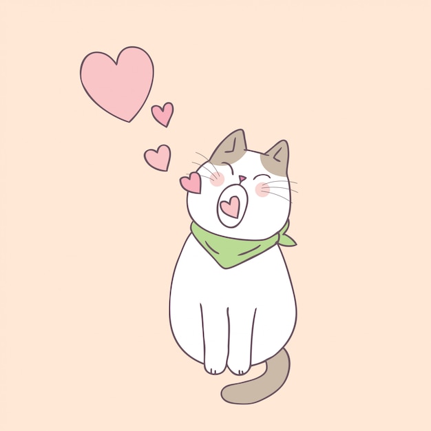 Cartoon cute Valentines day cat and love vector.