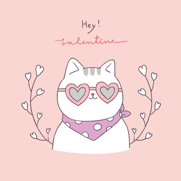 Vector cartoon cute valentines day cat and love vector.