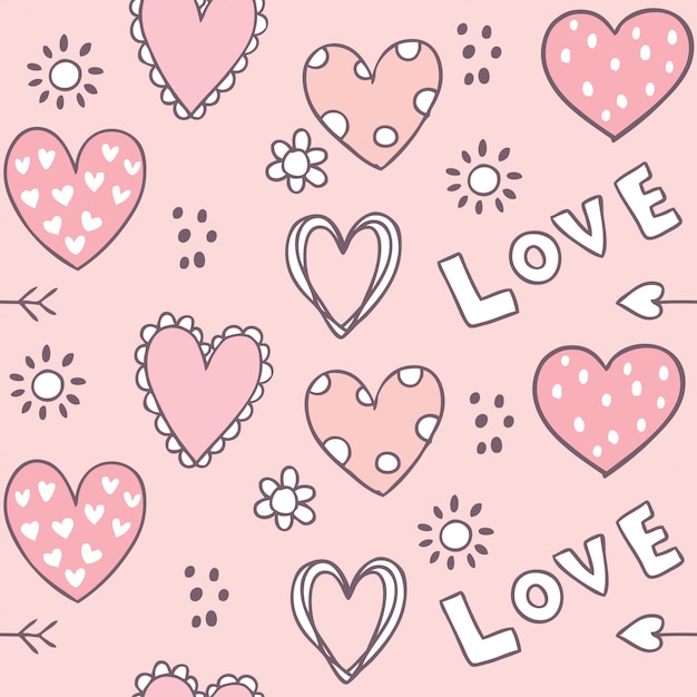 cartoon cute valentines day heart and love seamless pattern vector.