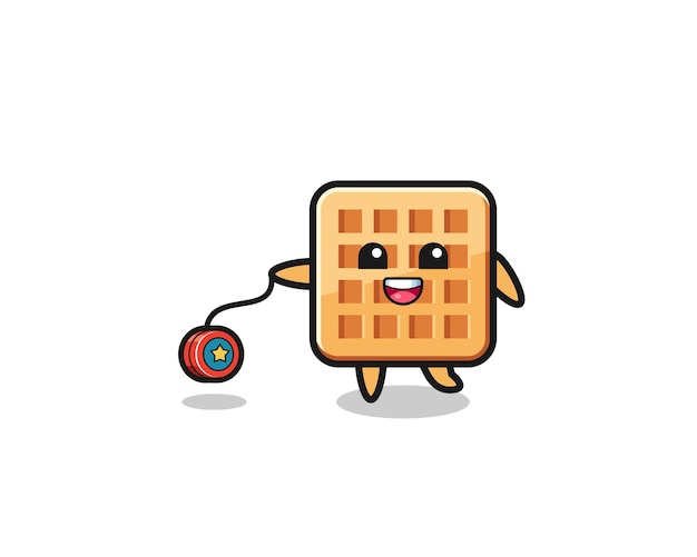 Vector cartoon of cute waffle playing a yoyo cute design