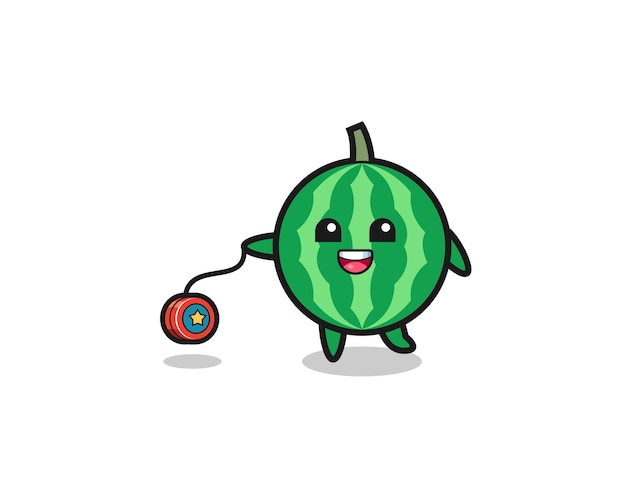 Cartoon of cute watermelon playing a yoyo cute design