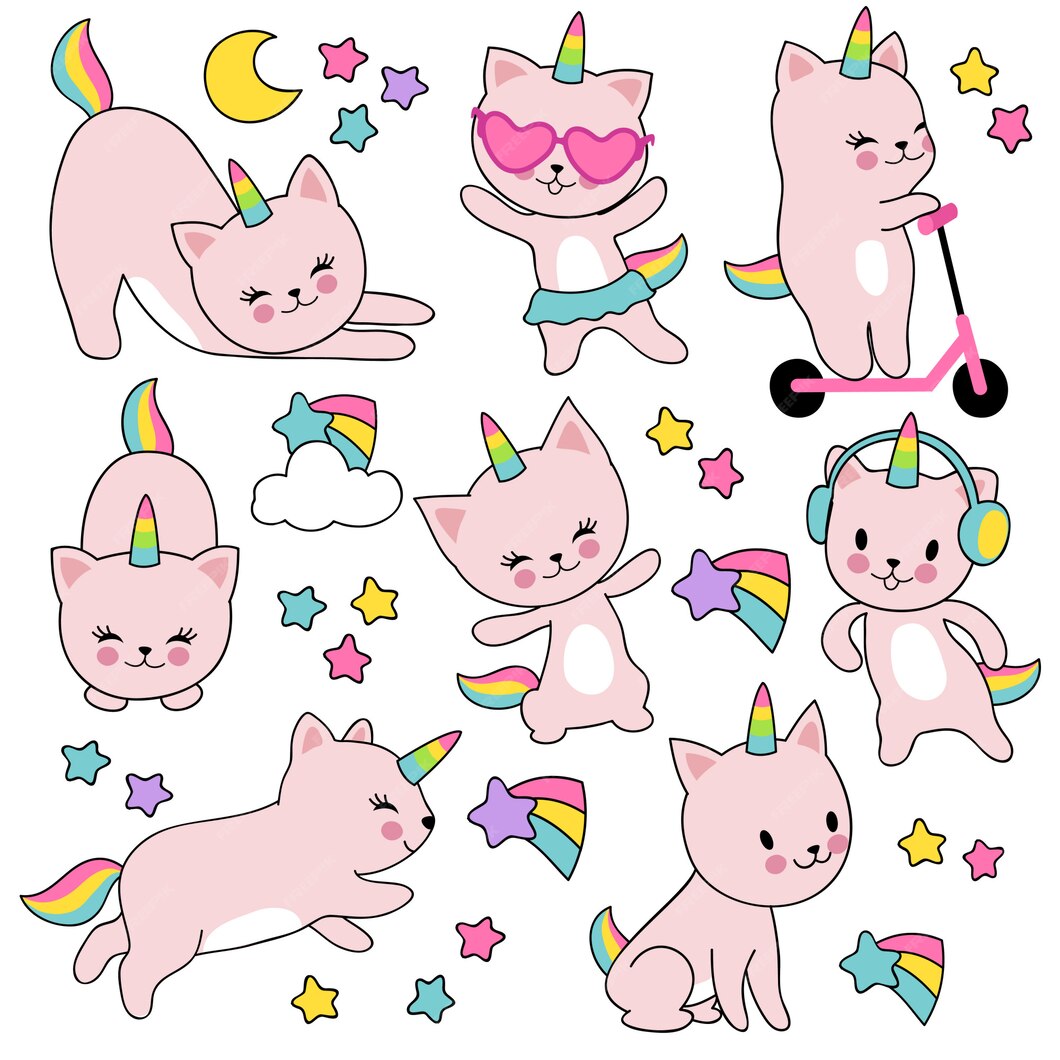 Котики Единороги наклейки