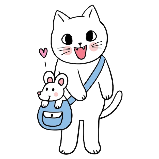 Cartoon cute white cat vector