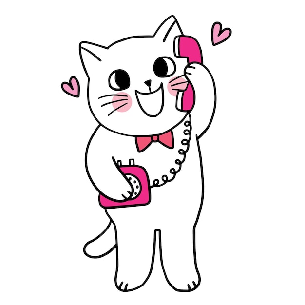 Cartoon cute white cat vector