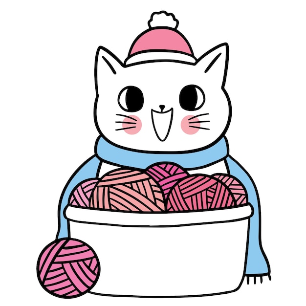 벡터 만화 귀여운 겨울 재미 있은 고양이 캐릭터
