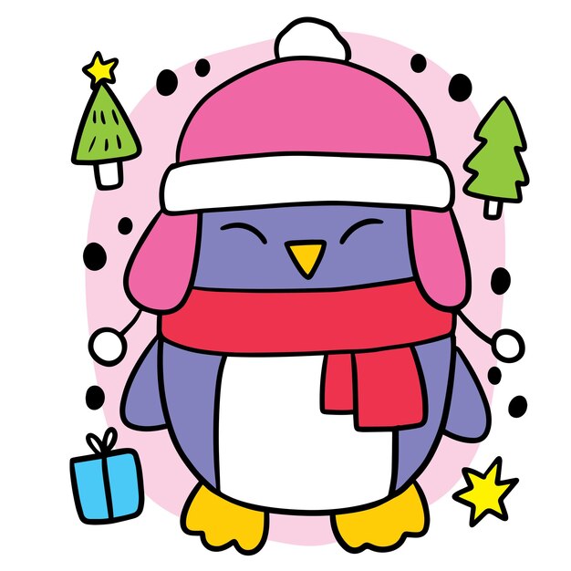 Vector cartoon cute winter funny penguin character