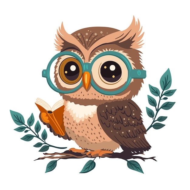 Cartoon cute wise owl vector character Smart animal kids cheerful illustration