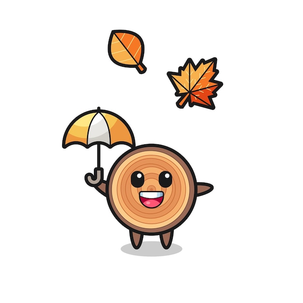 秋に傘をさすかわいい木目の漫画