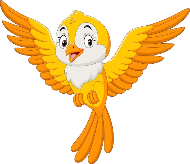 Vector cartoon cute yellow bird flying