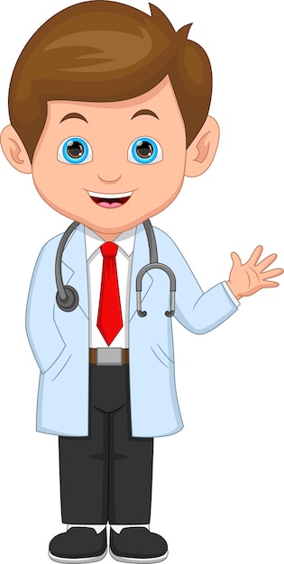 Vector cartoon cute young doctor  waving