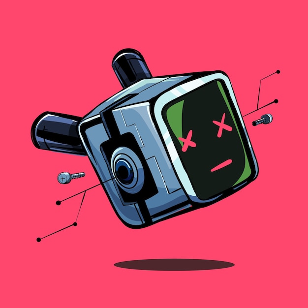 Cartoon cyberpunk-robot met dode ogen in sci-fi-stijl