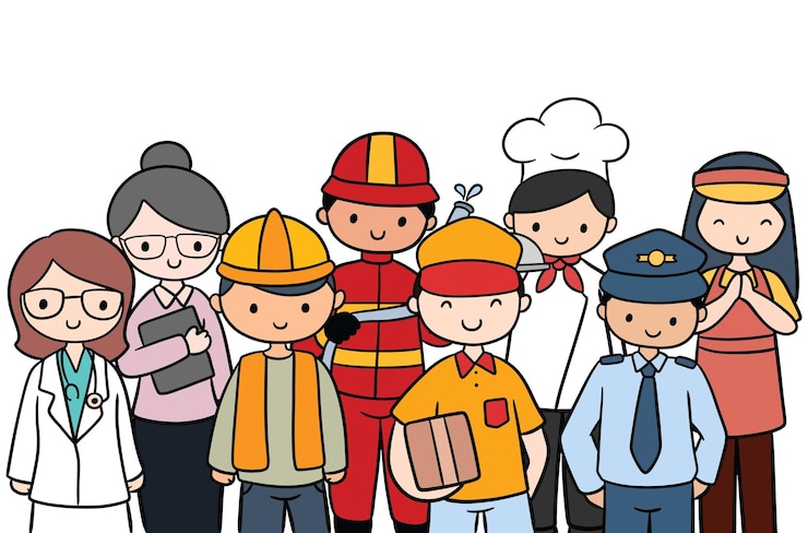 Vector cartoon dag van de arbeid diverse beroep doodle vectorillustratie elk object kan worden gescheiden