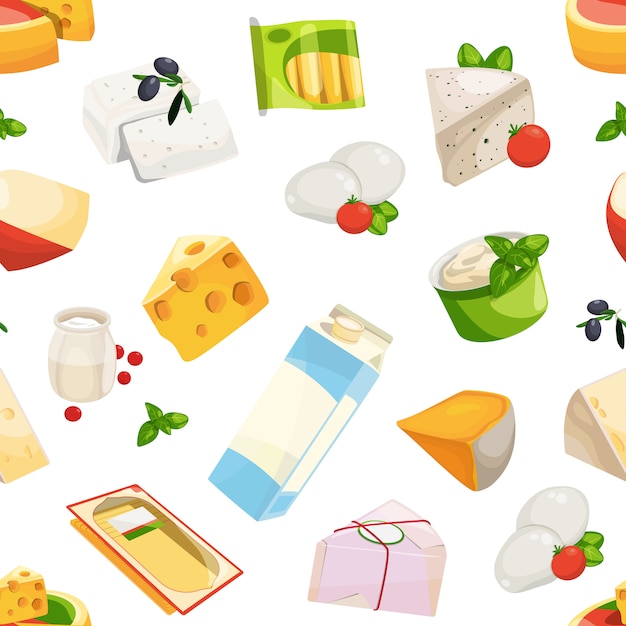 cartoon dairy and cheese products pattern or illustration