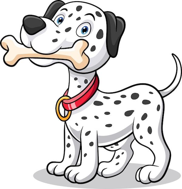 Vector cartoon dalmatian dog holding a bone in its mouth