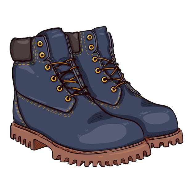 Cartoon Dark Blue Work Boots Vector Illustration