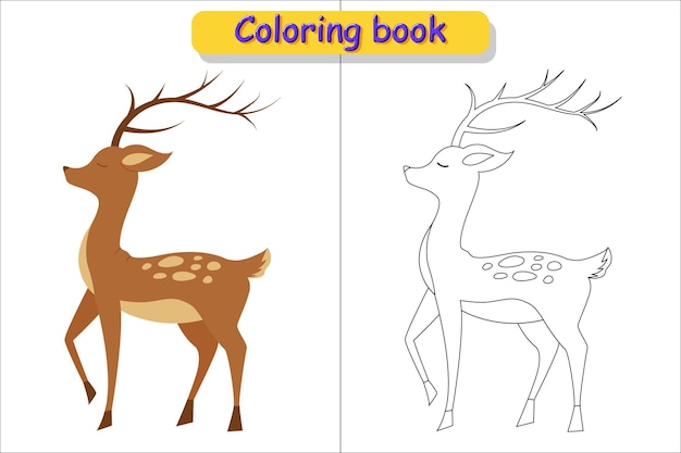 Cartoon deer for children coloring book in color and contour