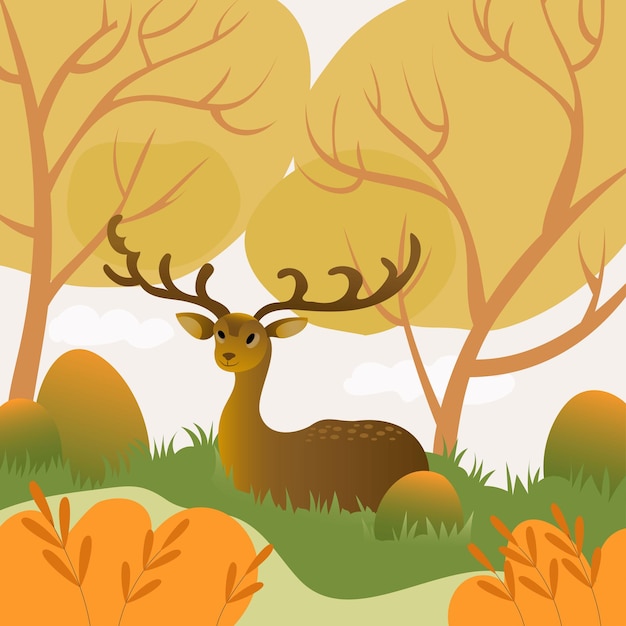 Vector cartoon deer cute character for children vector illustration in cartoon style