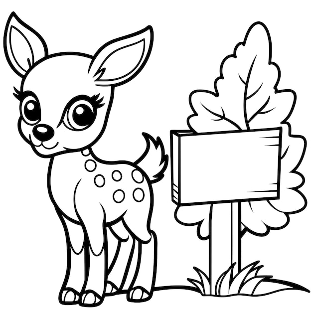 Vettore un cartone animato di un cervo e un cartello che dice 