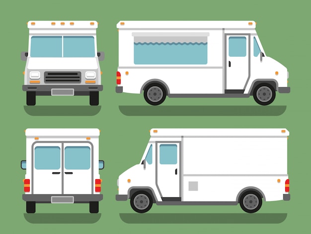 Cartoon delivery white blank food box truck vector mockup