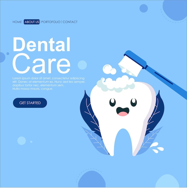 Cartoon dental care landing page template