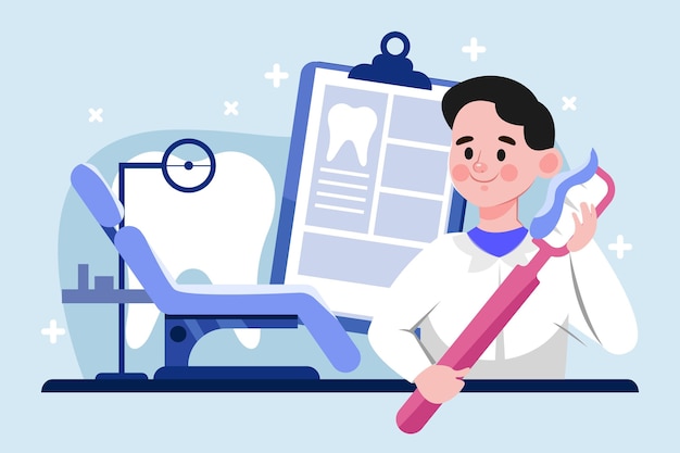 Vector cartoon dentist dental care concept