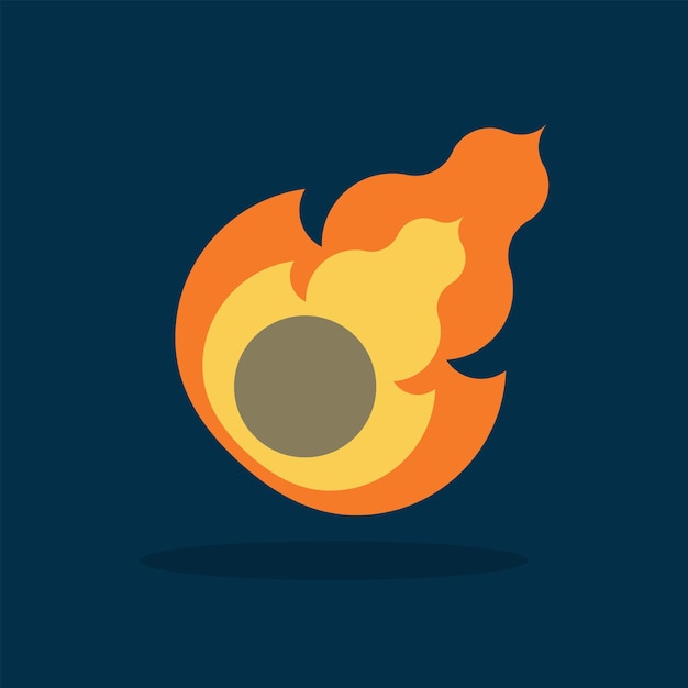 Vector cartoon design of a falling meteorite and burning in the atmosphere with dark blue background celes