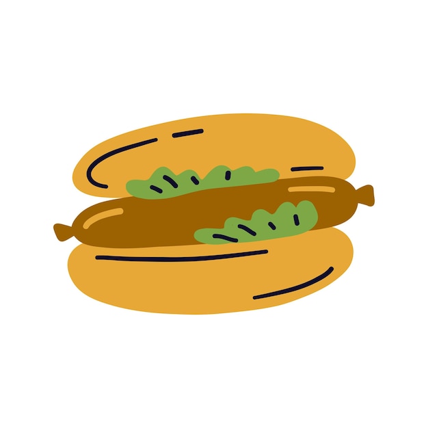 Cartoon design food element hot dog Hand drawn fast food