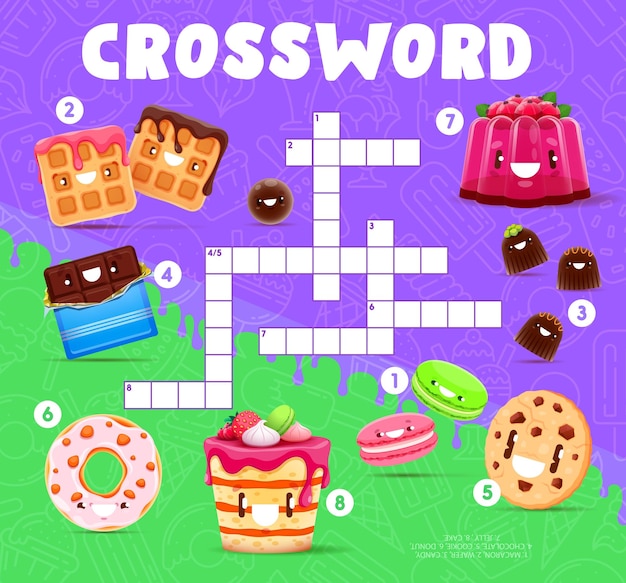 Cartoon dessert characters crossword quiz grid