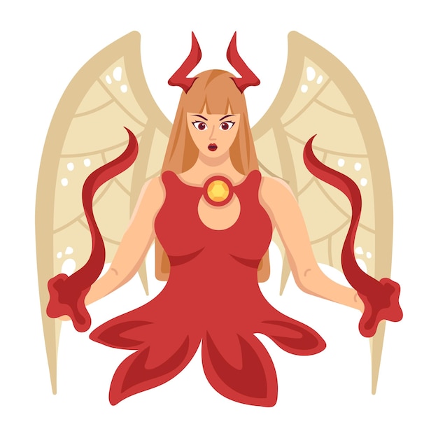 A cartoon of a devil girl with wings and a devil costume