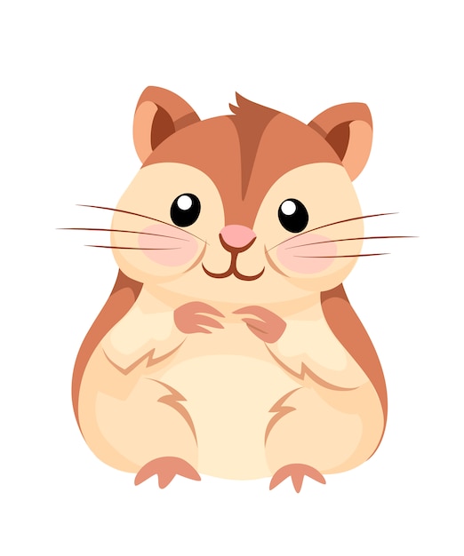 Cartoon dierlijke illustratie. Schattige hamster zitten en glimlachen. Plat karakterontwerp. illustratie geïsoleerd op een witte achtergrond.