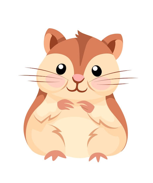 Cartoon dierlijke illustratie. schattige hamster zitten en glimlachen. plat karakterontwerp. illustratie geïsoleerd op een witte achtergrond.