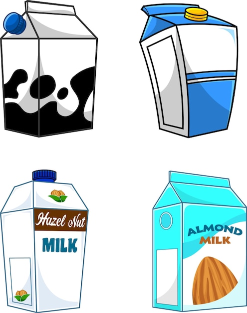 Vector cartoon different milk carton box. vector hand drawn collection set isolated on white background