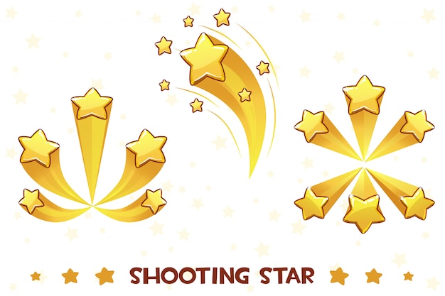 Vector cartoon different shooting golden stars, game assets