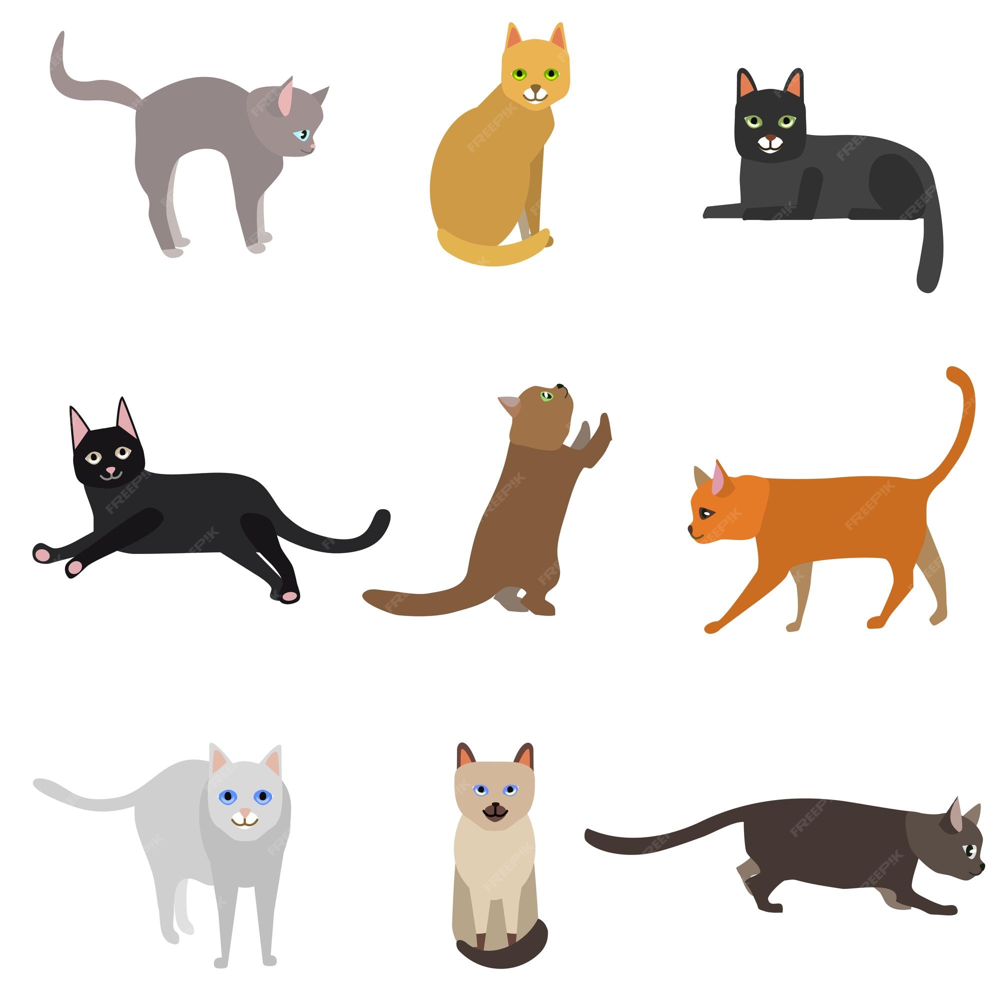 Set of cute cats icons, vector flat illustrations. Cat breeds