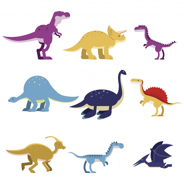 만화 공룡 동물 세트, 귀여운 선사 시대 쥬라기 괴물 다채로운 일러스트