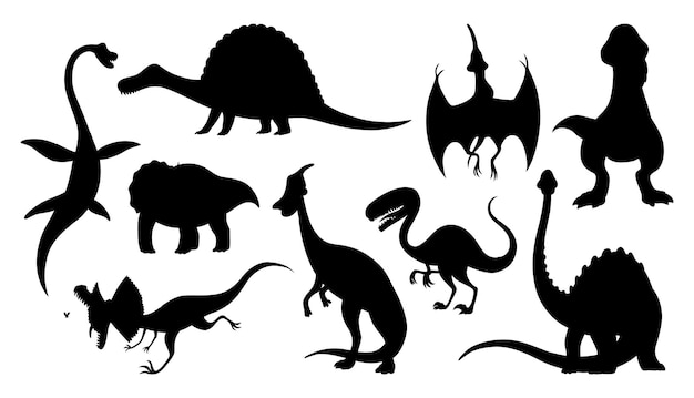 cartoon dinosaur babies silhouettes set dino monsters icons prehistoric funny little monster for