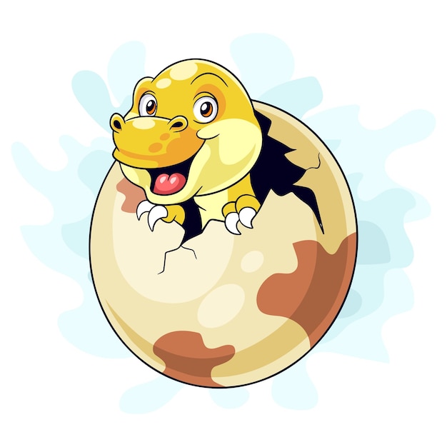 Cartoon Dinosaur has hatched inside an egg on a white background