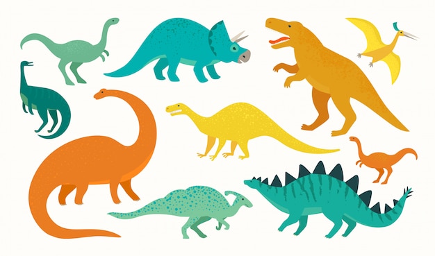 Cartoon dinosaur set. cute dinosaurs icon collection.