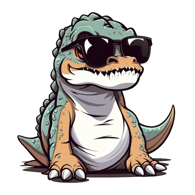 Vector a cartoon of a dinosaur wearing sunglasses and a white shirt