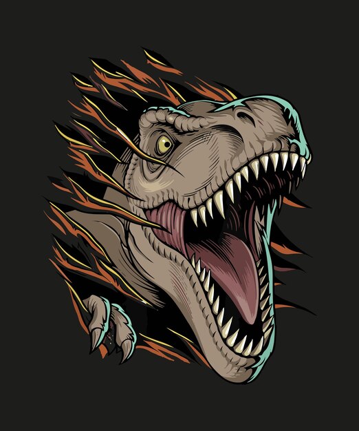 Vector a cartoon of a dinosaur with a burning mouth and the word crocodile on it.