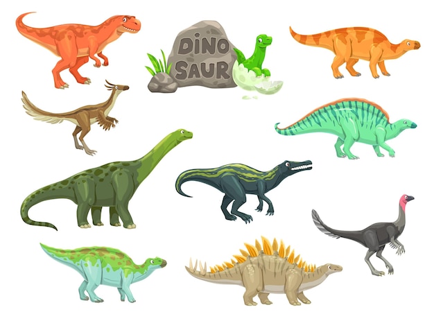 Cartoon dinosaurs isolated funny characters