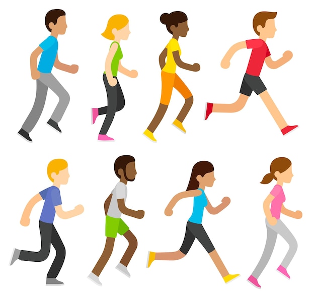 Vector cartoon diverse marathon runners