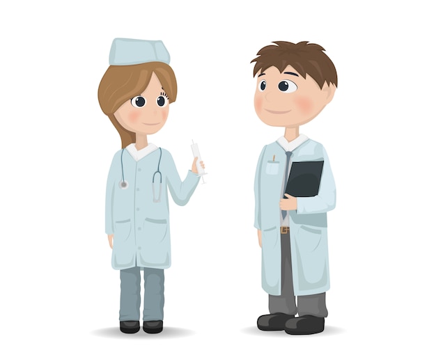 Vector cartoon doctor male and female character icon