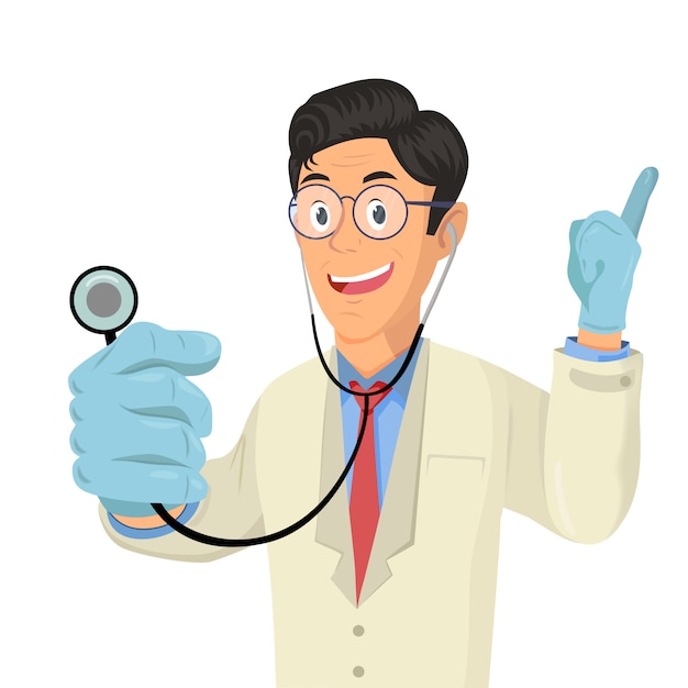 Cartoon doctor using stethoscope 