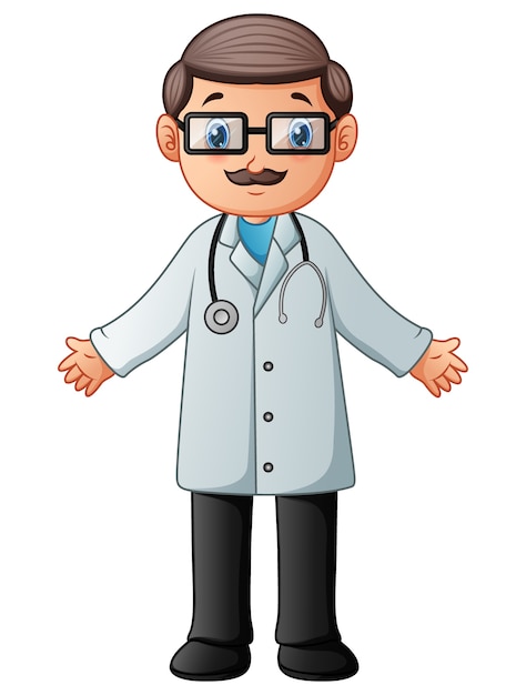 Vector cartoon doctor wearing lab white coat with stethoscope